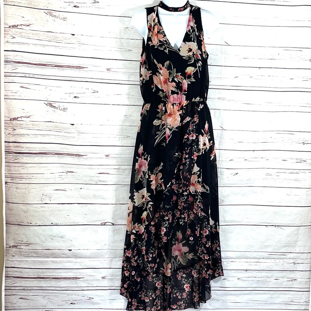White House Black Market Maxi Dress Womens Size 4 Faux Wrap High Low Floral